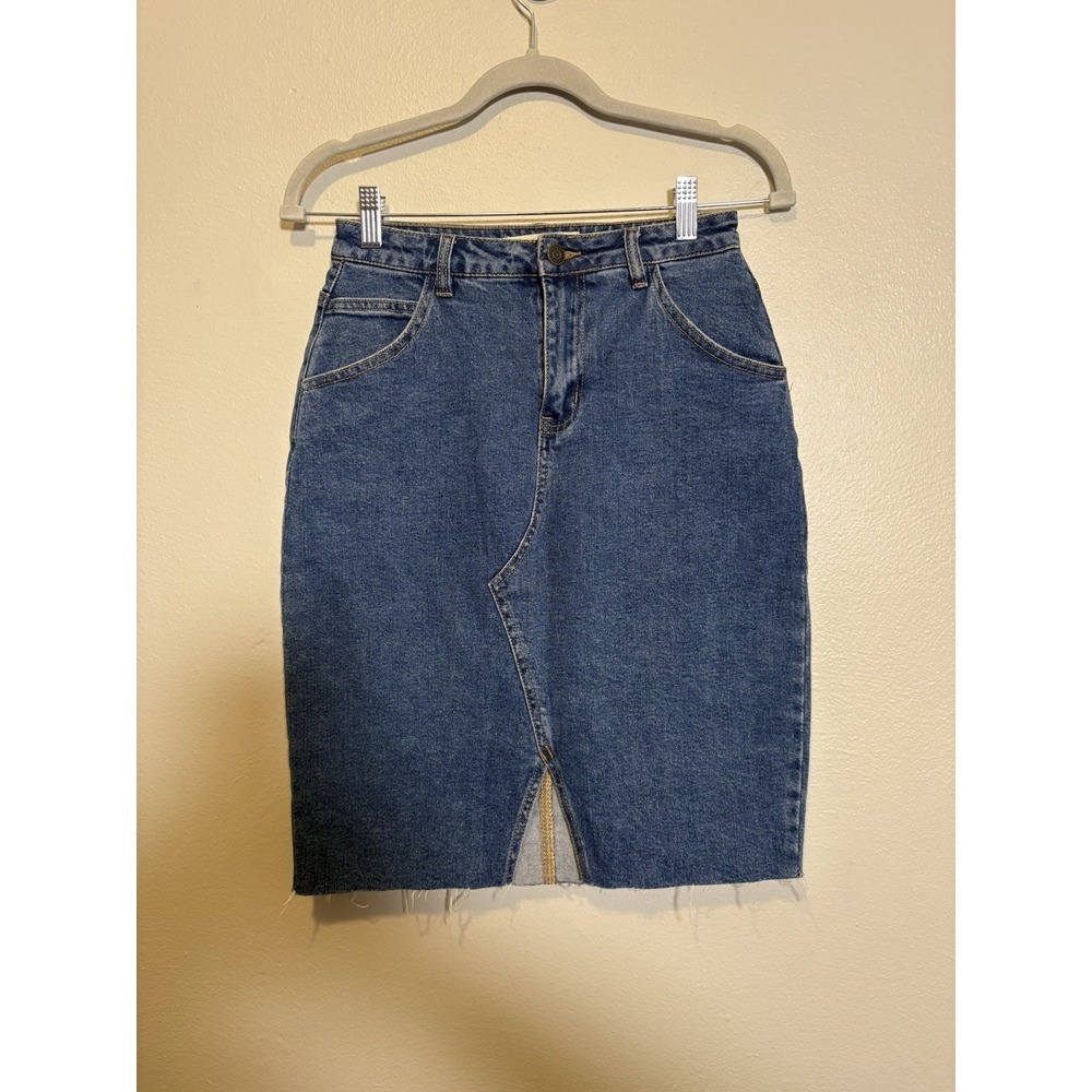 Great Smoky Jean Denim Skirt Slit Small Pencil‎ Y2K Cottagecore Boho 90s 80s